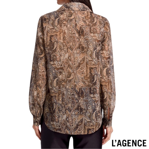 L’AGENCE **NWT** Laurent Blouse In Brown Multi Neutral Paisley - Picture 5 of 12